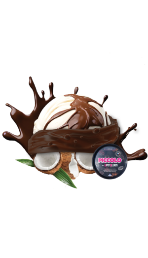 boule de glace crème glacée à la noix de coco avec ruban de pâte à tartiner noisette