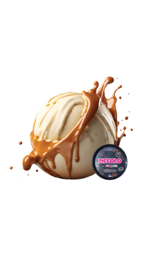 boule de glace vanille avec coulis de caramel